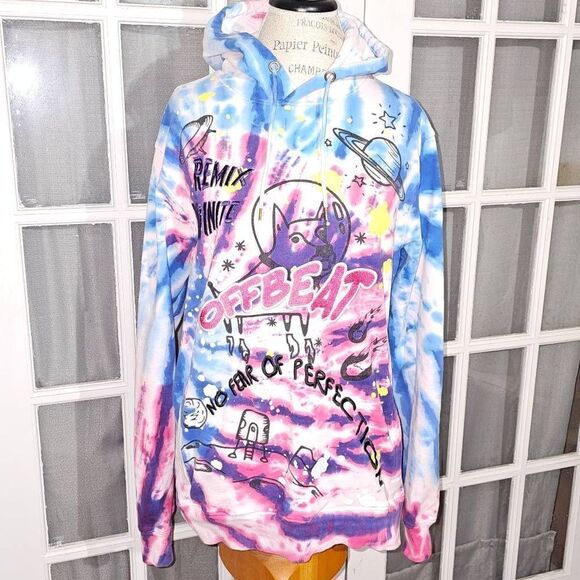 Offbeat Womens Remix Infinite Embroidered Tie Dye Hoodie Medium - Picture 1 of 4